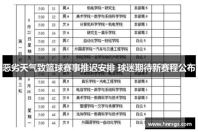 恶劣天气致篮球赛事推迟安排 球迷期待新赛程公布